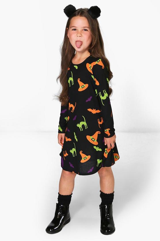 Girls Halloween Print Swing Dress